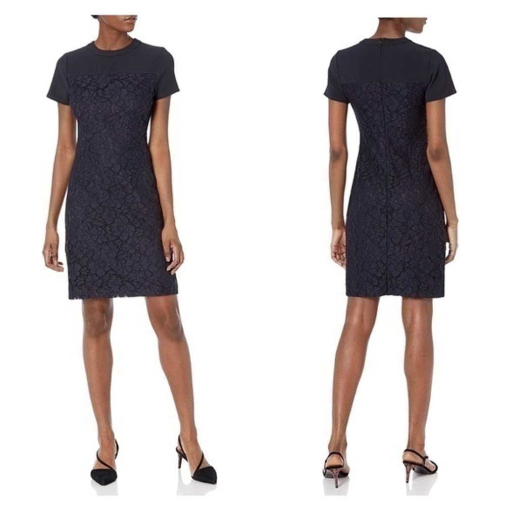 NWT Lark & Ro black crew neck lace mixed dress HH9